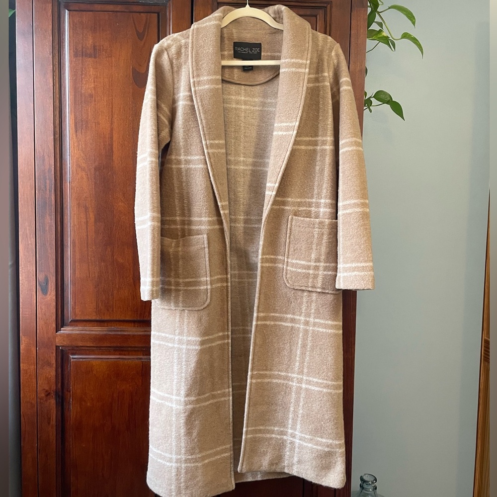 Rachel Zoe Tan Plaid open front duster